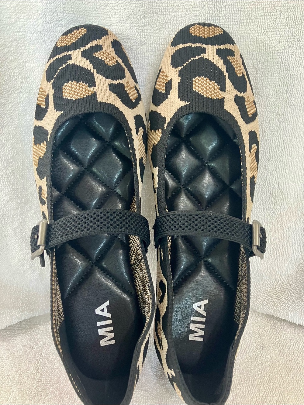 MIA Leopard Knit Mary Jane Flats - Black & Tan